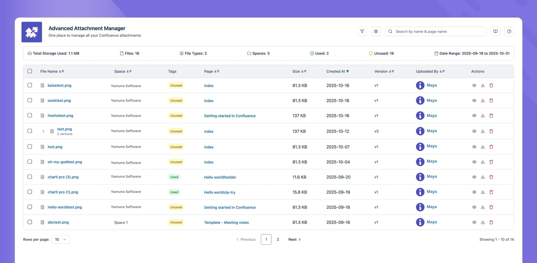 Advanced Attachment Manager for Confluence in use