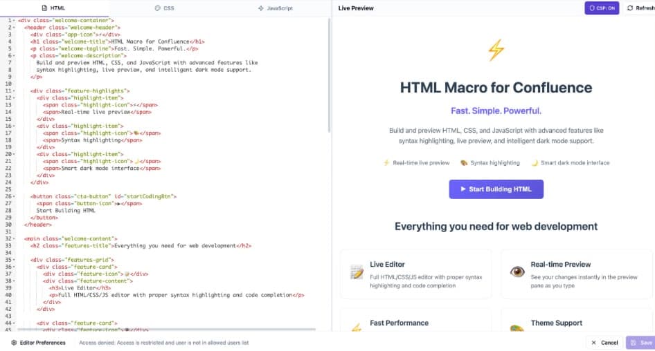 HTML Macro+ for Confluence running inside Confluence