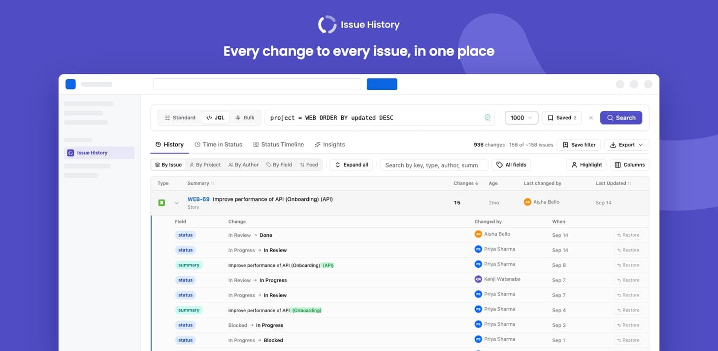 Issue History by Yamuno running inside Jira