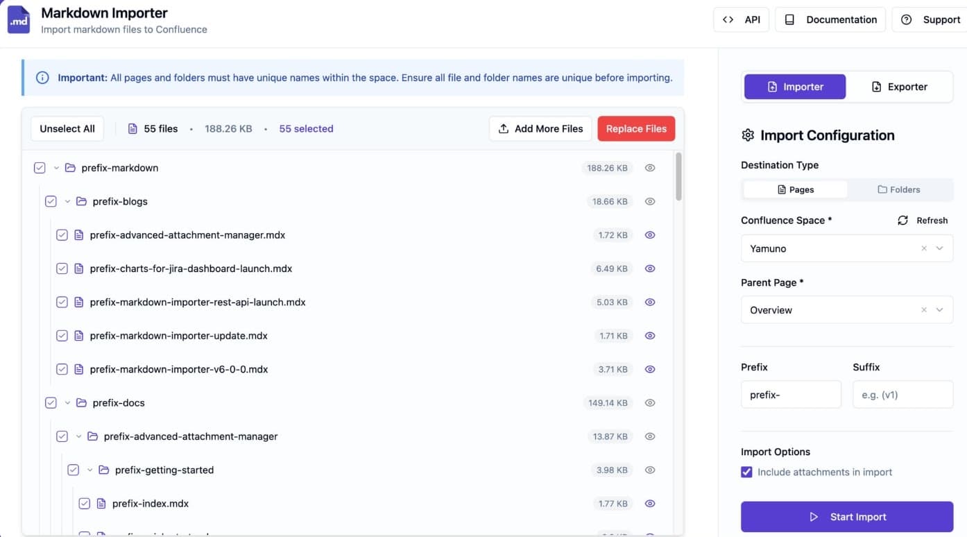 Markdown Importer for Confluence Cloud running inside a Confluence site