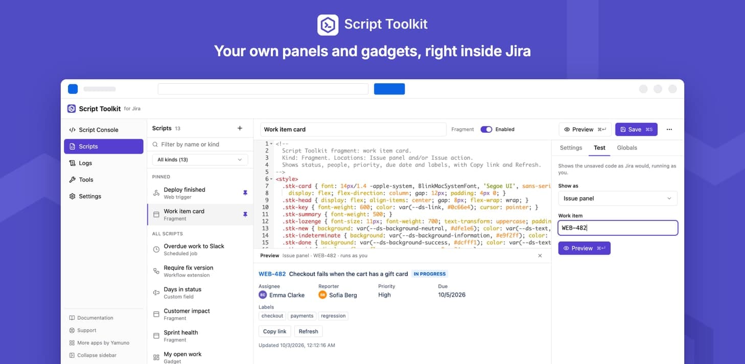 Script Toolkit for Jira running inside Jira
