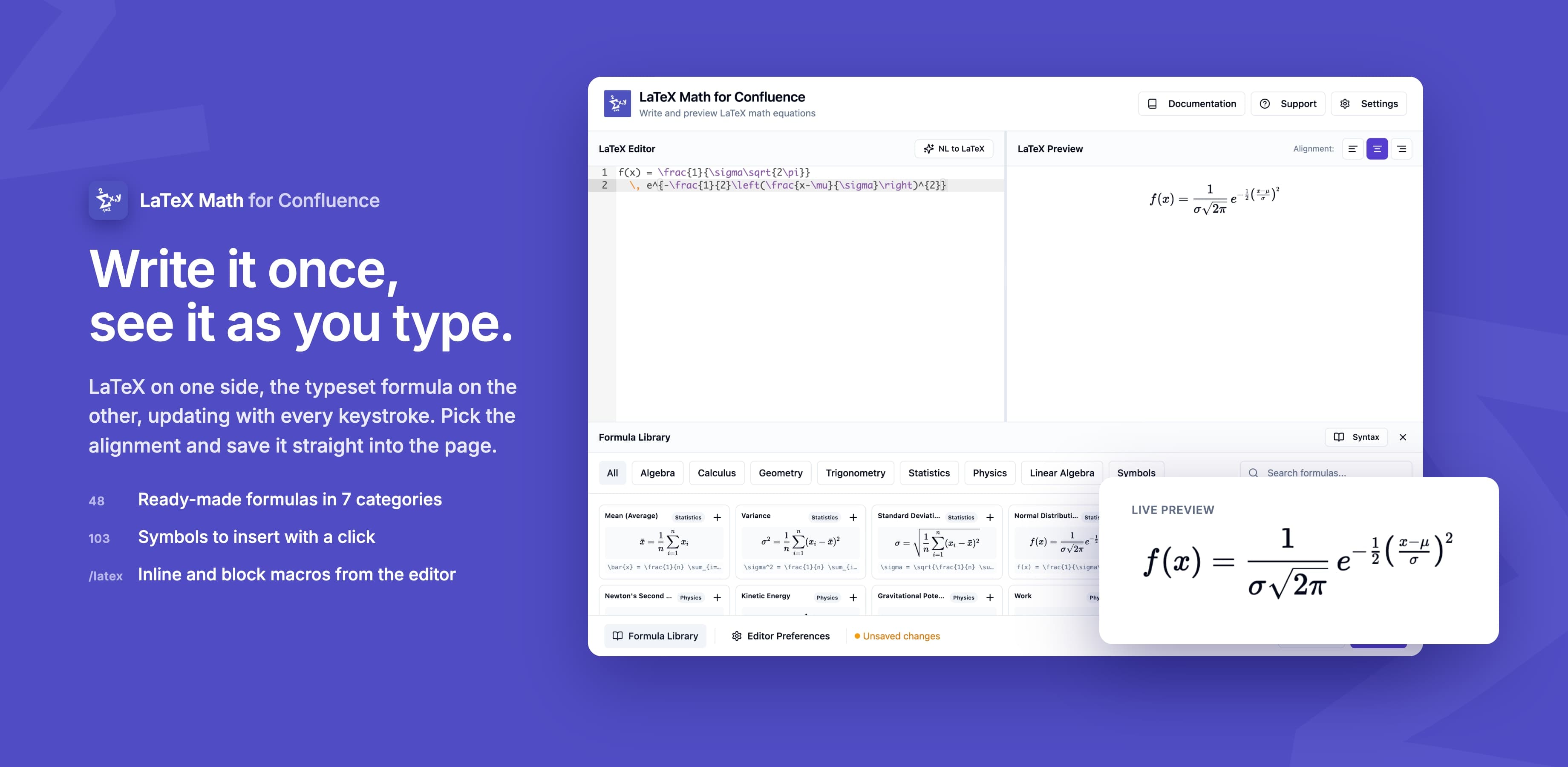 LaTeX Math for Confluence preview